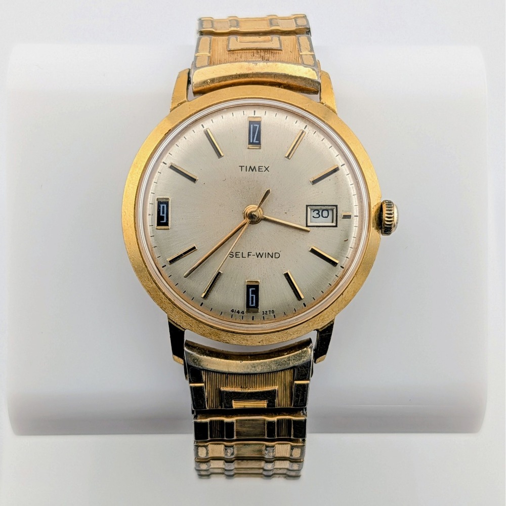 1970 Timex 4144 3270 Self-Wind Automatic Date Gold-Tone Vintage Mens Watch 39mm